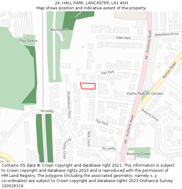 24, HALL PARK, LANCASTER, LA1 4SH: Location map and indicative extent of plot