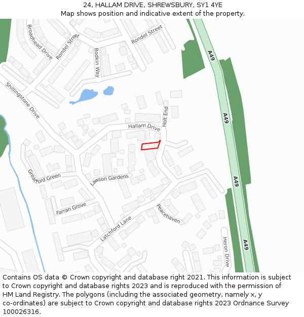 24, HALLAM DRIVE, SHREWSBURY, SY1 4YE: Location map and indicative extent of plot