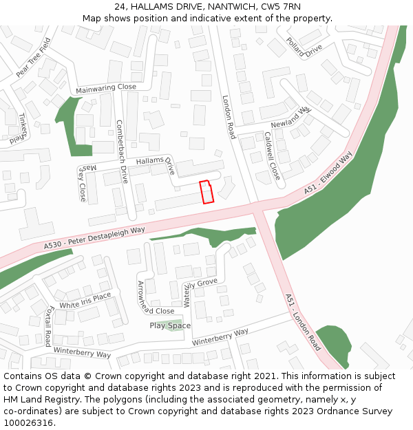 24, HALLAMS DRIVE, NANTWICH, CW5 7RN: Location map and indicative extent of plot