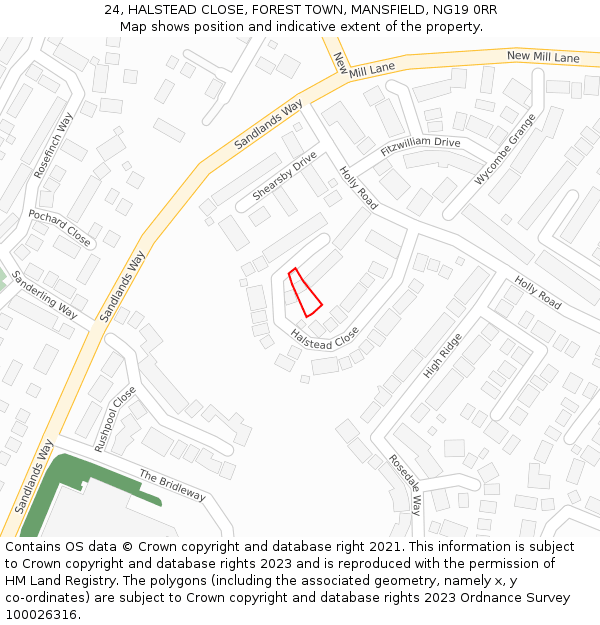 24, HALSTEAD CLOSE, FOREST TOWN, MANSFIELD, NG19 0RR: Location map and indicative extent of plot