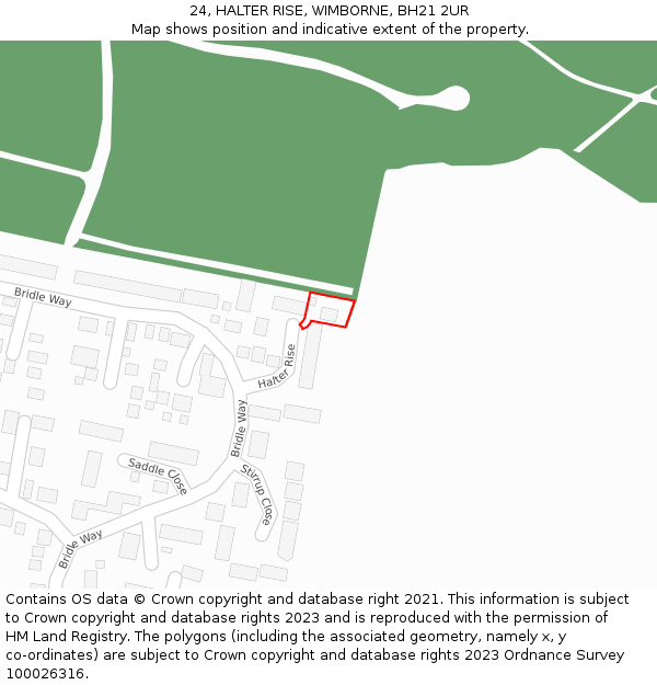24, HALTER RISE, WIMBORNE, BH21 2UR: Location map and indicative extent of plot