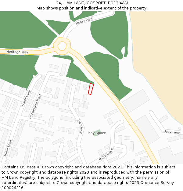 24, HAM LANE, GOSPORT, PO12 4AN: Location map and indicative extent of plot
