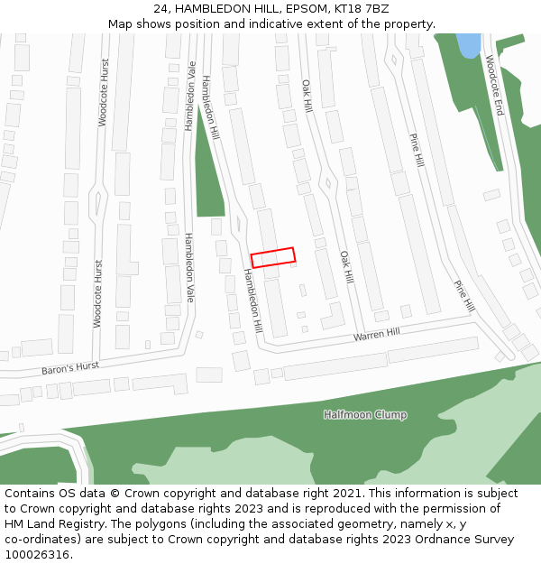 24, HAMBLEDON HILL, EPSOM, KT18 7BZ: Location map and indicative extent of plot