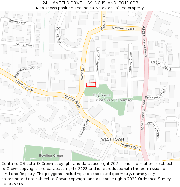 24, HAMFIELD DRIVE, HAYLING ISLAND, PO11 0DB: Location map and indicative extent of plot