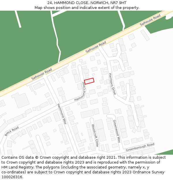 24, HAMMOND CLOSE, NORWICH, NR7 9HT: Location map and indicative extent of plot