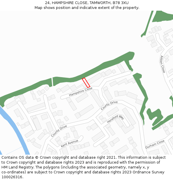 24, HAMPSHIRE CLOSE, TAMWORTH, B78 3XU: Location map and indicative extent of plot