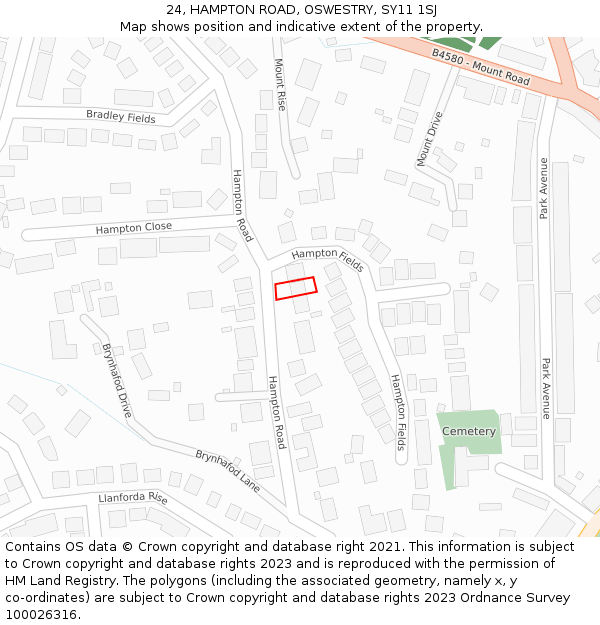 24, HAMPTON ROAD, OSWESTRY, SY11 1SJ: Location map and indicative extent of plot