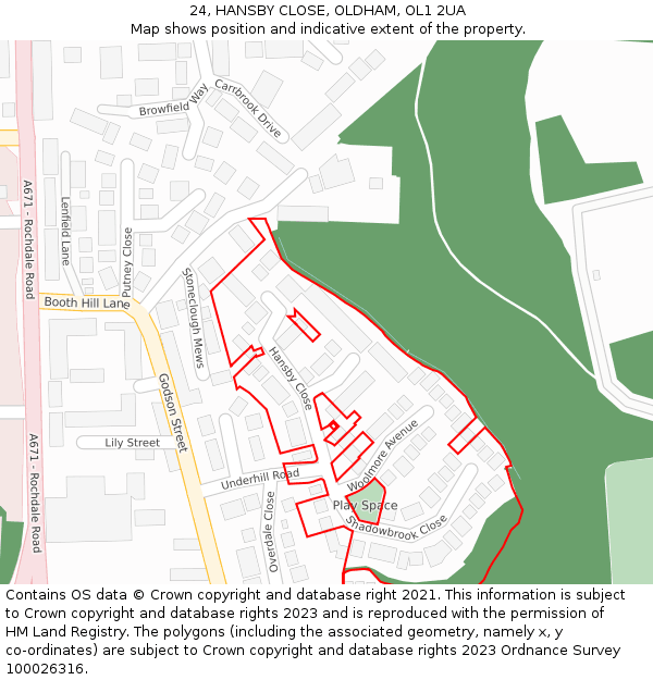 24, HANSBY CLOSE, OLDHAM, OL1 2UA: Location map and indicative extent of plot