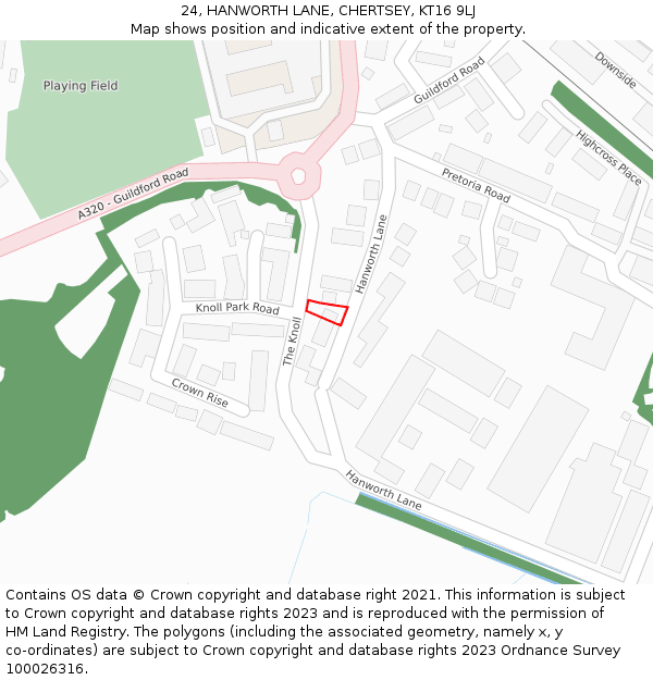 24, HANWORTH LANE, CHERTSEY, KT16 9LJ: Location map and indicative extent of plot