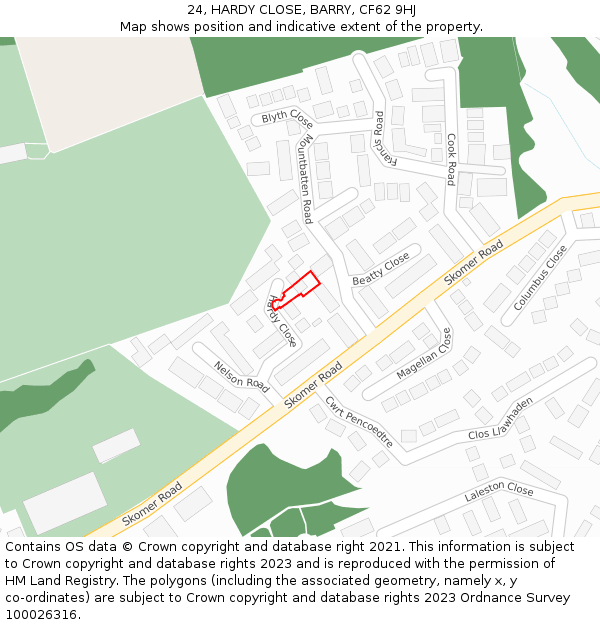 24, HARDY CLOSE, BARRY, CF62 9HJ: Location map and indicative extent of plot