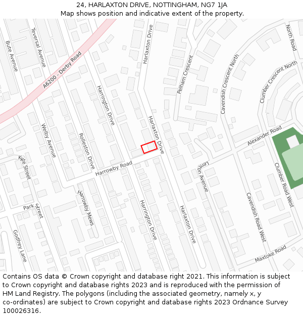 24, HARLAXTON DRIVE, NOTTINGHAM, NG7 1JA: Location map and indicative extent of plot
