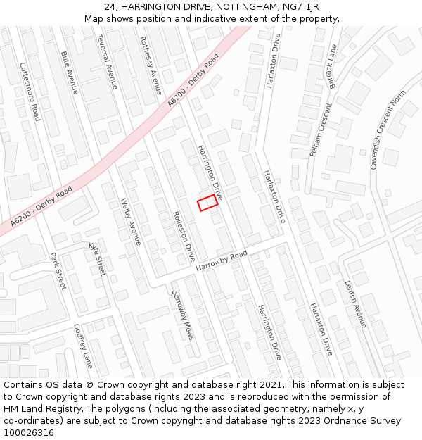 24, HARRINGTON DRIVE, NOTTINGHAM, NG7 1JR: Location map and indicative extent of plot