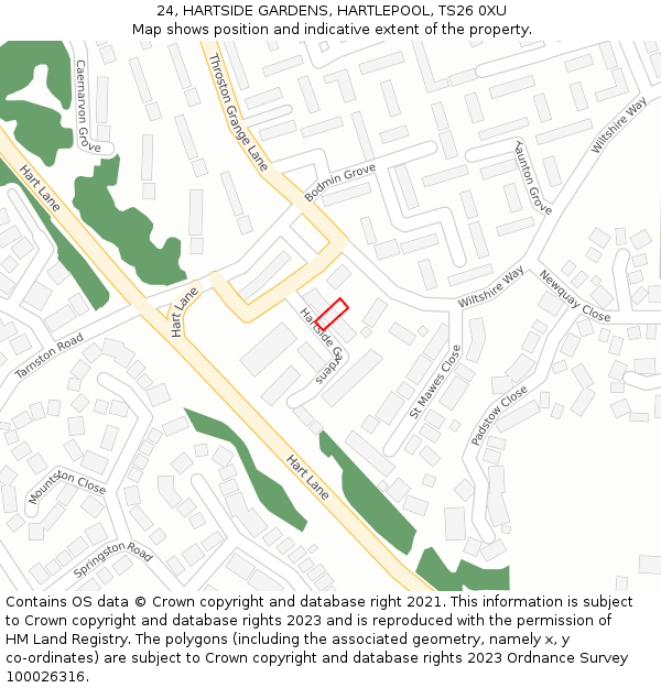 24, HARTSIDE GARDENS, HARTLEPOOL, TS26 0XU: Location map and indicative extent of plot