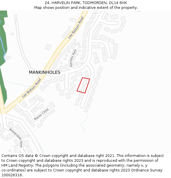 24, HARVELIN PARK, TODMORDEN, OL14 6HX: Location map and indicative extent of plot