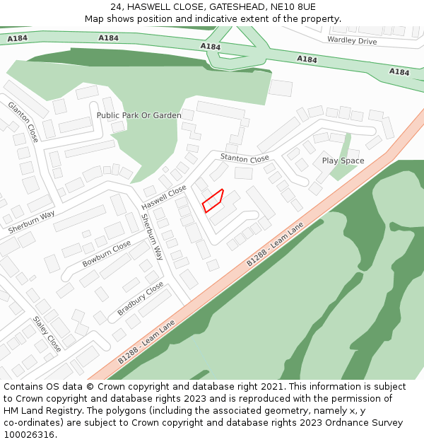 24, HASWELL CLOSE, GATESHEAD, NE10 8UE: Location map and indicative extent of plot