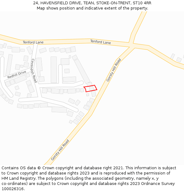 24, HAVENSFIELD DRIVE, TEAN, STOKE-ON-TRENT, ST10 4RR: Location map and indicative extent of plot