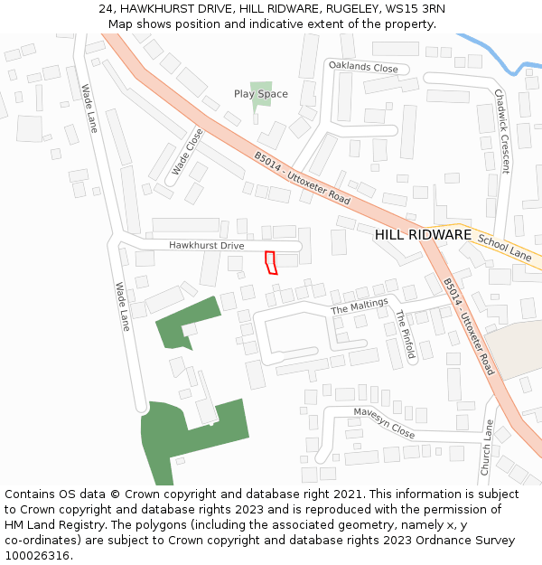 24, HAWKHURST DRIVE, HILL RIDWARE, RUGELEY, WS15 3RN: Location map and indicative extent of plot