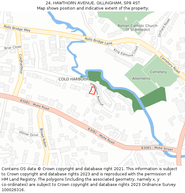 24, HAWTHORN AVENUE, GILLINGHAM, SP8 4ST: Location map and indicative extent of plot