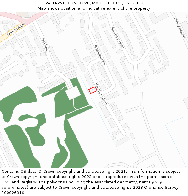 24, HAWTHORN DRIVE, MABLETHORPE, LN12 1FR: Location map and indicative extent of plot