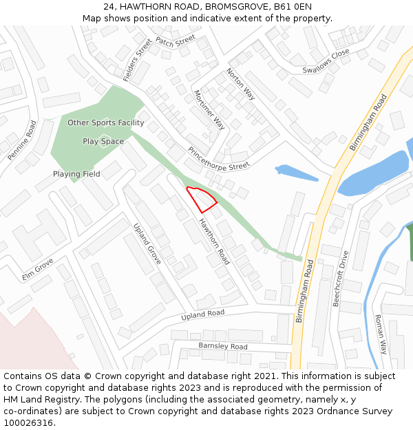 24, HAWTHORN ROAD, BROMSGROVE, B61 0EN: Location map and indicative extent of plot