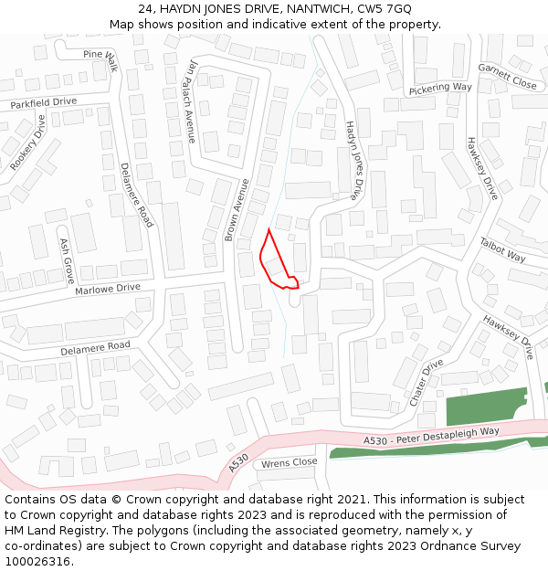 24, HAYDN JONES DRIVE, NANTWICH, CW5 7GQ: Location map and indicative extent of plot