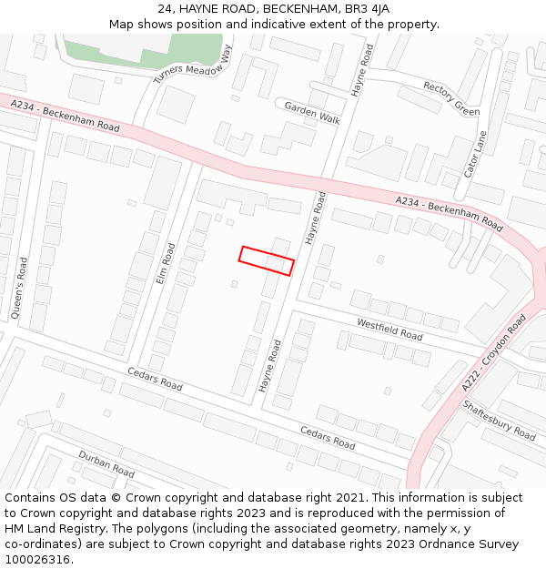24, HAYNE ROAD, BECKENHAM, BR3 4JA: Location map and indicative extent of plot