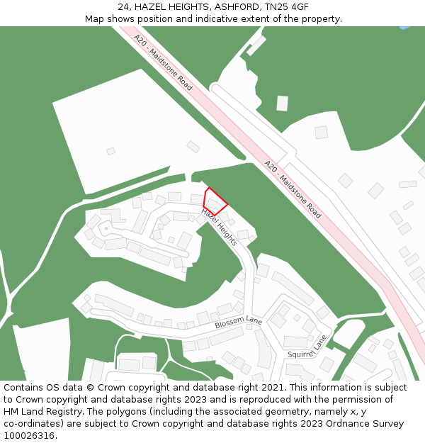 24, HAZEL HEIGHTS, ASHFORD, TN25 4GF: Location map and indicative extent of plot