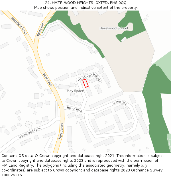 24, HAZELWOOD HEIGHTS, OXTED, RH8 0QQ: Location map and indicative extent of plot