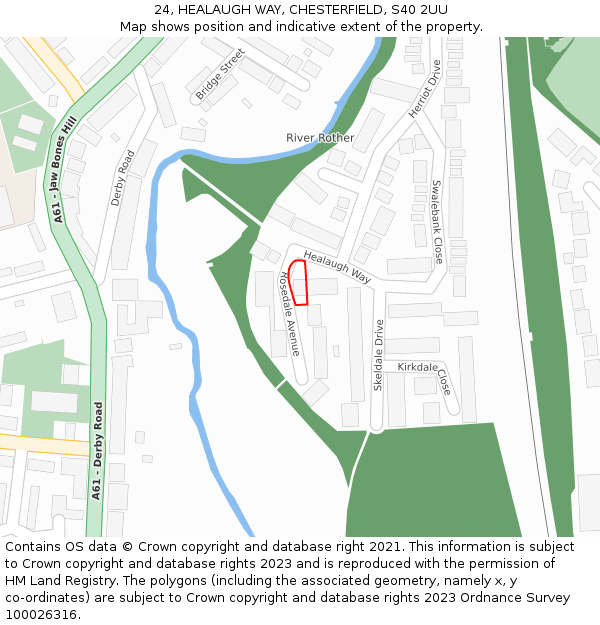 24, HEALAUGH WAY, CHESTERFIELD, S40 2UU: Location map and indicative extent of plot