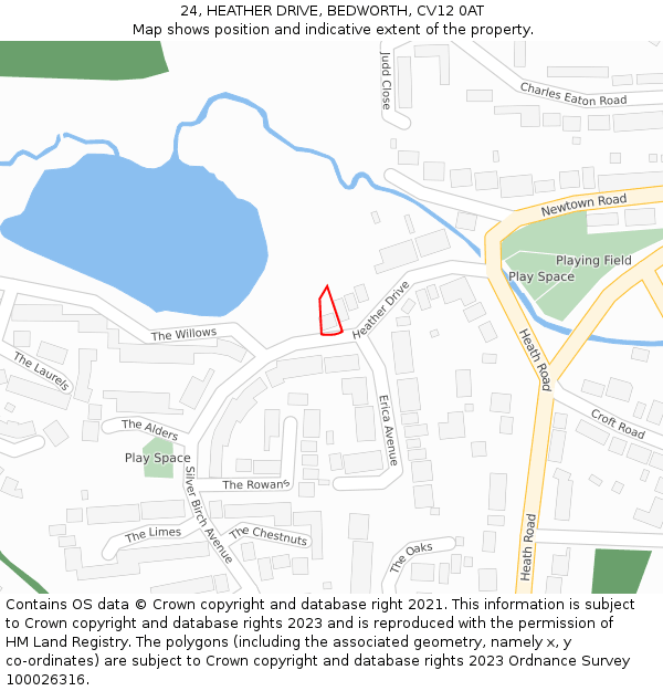 24, HEATHER DRIVE, BEDWORTH, CV12 0AT: Location map and indicative extent of plot