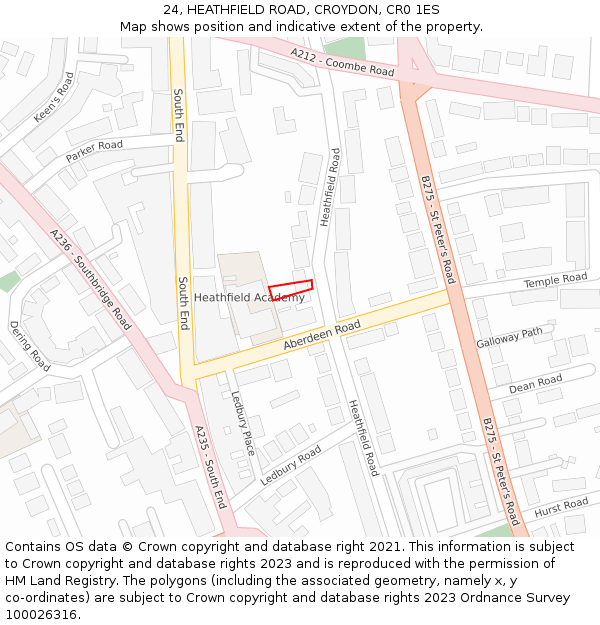 24, HEATHFIELD ROAD, CROYDON, CR0 1ES: Location map and indicative extent of plot