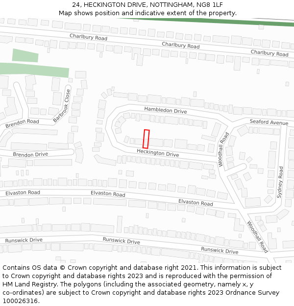 24, HECKINGTON DRIVE, NOTTINGHAM, NG8 1LF: Location map and indicative extent of plot