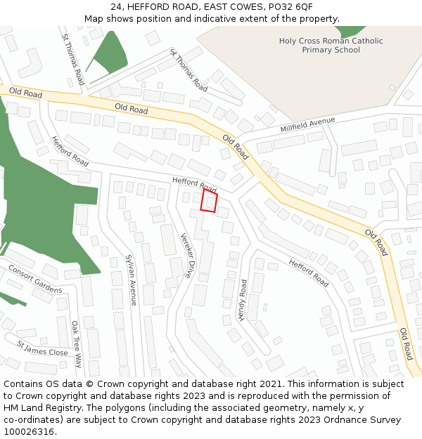 24, HEFFORD ROAD, EAST COWES, PO32 6QF: Location map and indicative extent of plot