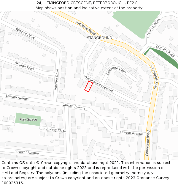 24, HEMINGFORD CRESCENT, PETERBOROUGH, PE2 8LL: Location map and indicative extent of plot