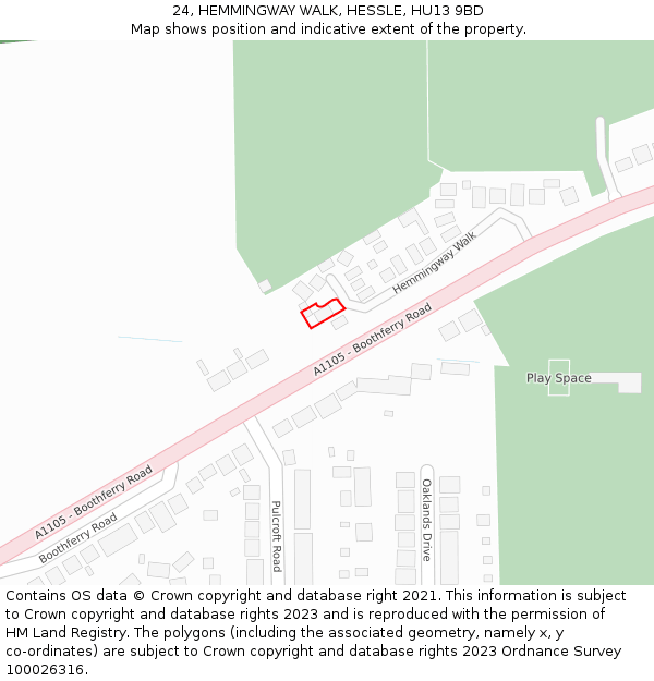 24, HEMMINGWAY WALK, HESSLE, HU13 9BD: Location map and indicative extent of plot