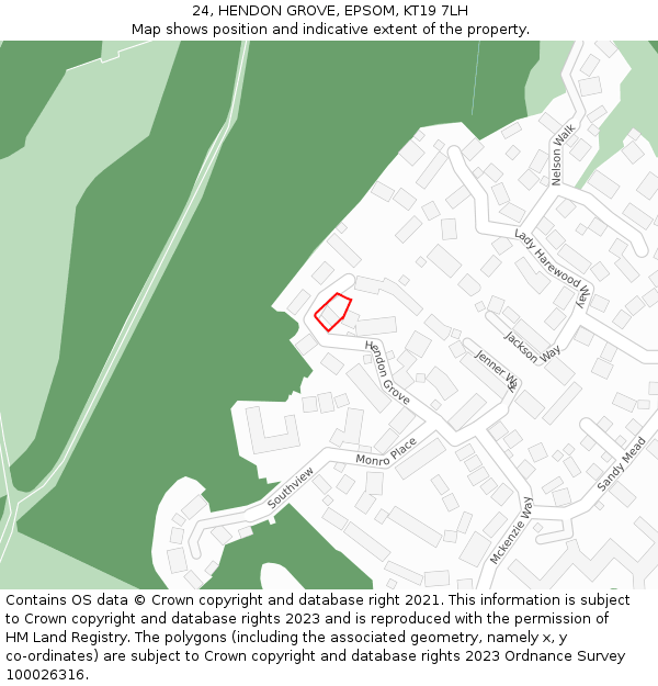 24, HENDON GROVE, EPSOM, KT19 7LH: Location map and indicative extent of plot