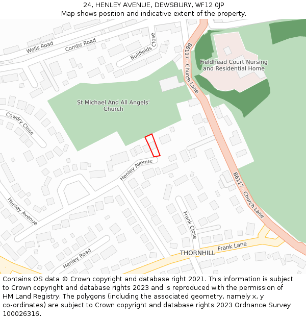 24, HENLEY AVENUE, DEWSBURY, WF12 0JP: Location map and indicative extent of plot