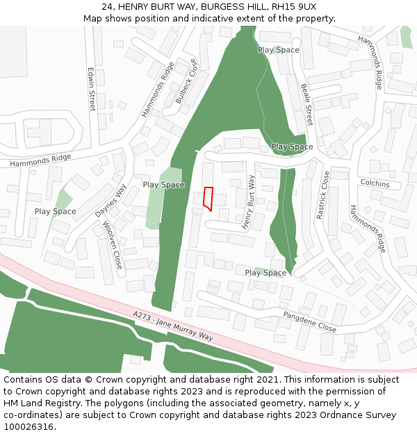 24, HENRY BURT WAY, BURGESS HILL, RH15 9UX: Location map and indicative extent of plot