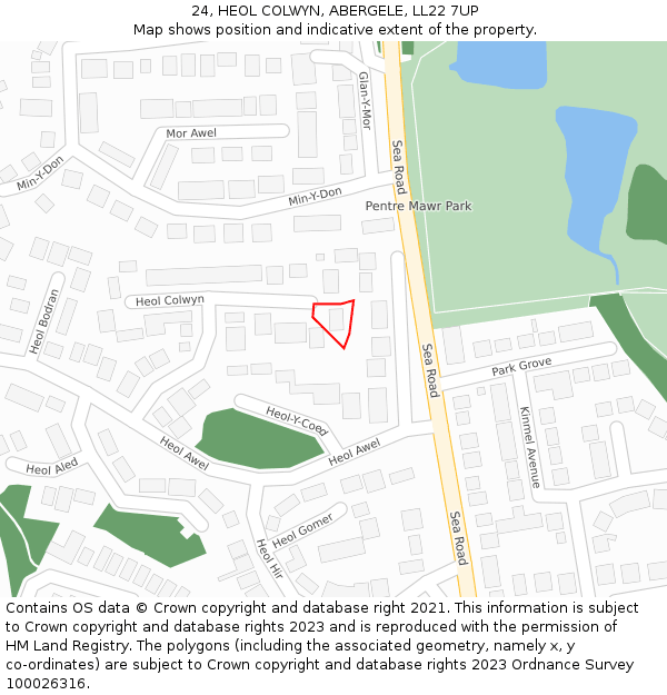 24, HEOL COLWYN, ABERGELE, LL22 7UP: Location map and indicative extent of plot