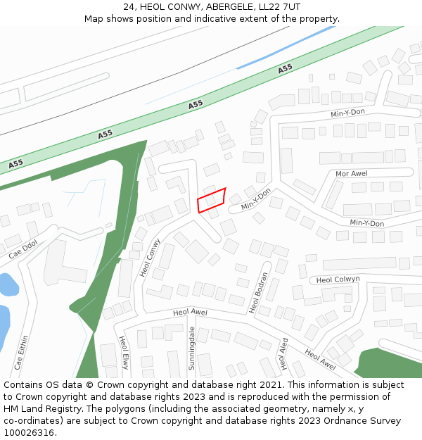 24, HEOL CONWY, ABERGELE, LL22 7UT: Location map and indicative extent of plot