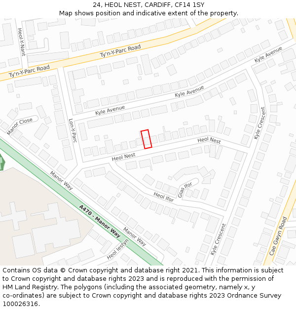 24, HEOL NEST, CARDIFF, CF14 1SY: Location map and indicative extent of plot
