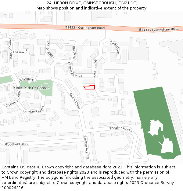 24, HERON DRIVE, GAINSBOROUGH, DN21 1GJ: Location map and indicative extent of plot