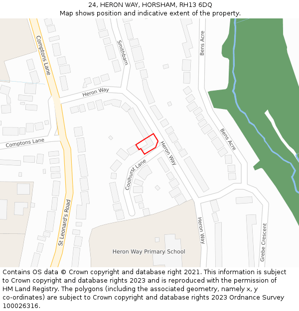 24, HERON WAY, HORSHAM, RH13 6DQ: Location map and indicative extent of plot