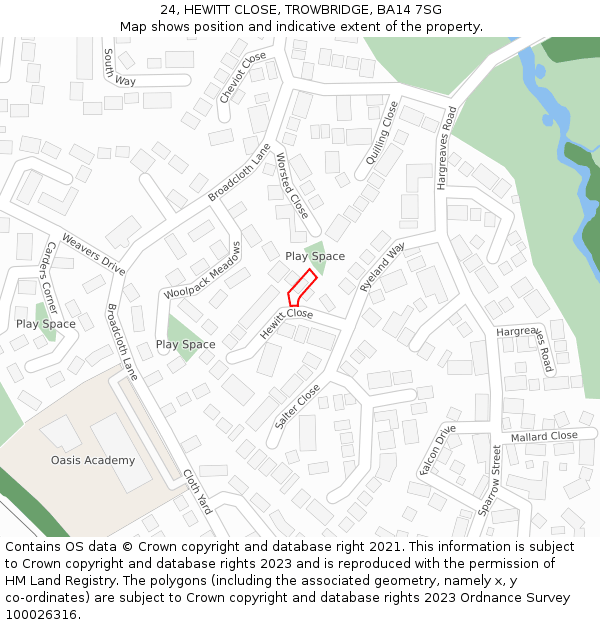 24, HEWITT CLOSE, TROWBRIDGE, BA14 7SG: Location map and indicative extent of plot