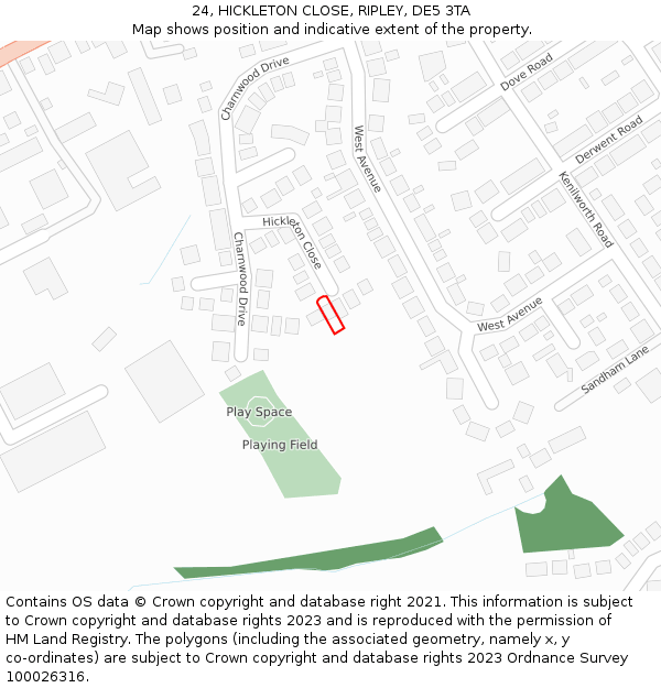 24, HICKLETON CLOSE, RIPLEY, DE5 3TA: Location map and indicative extent of plot