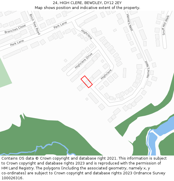 24, HIGH CLERE, BEWDLEY, DY12 2EY: Location map and indicative extent of plot