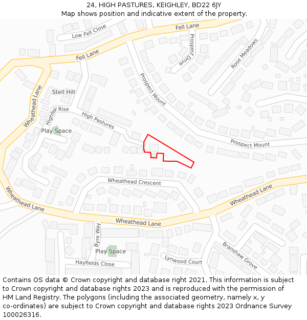 24, HIGH PASTURES, KEIGHLEY, BD22 6JY: Location map and indicative extent of plot