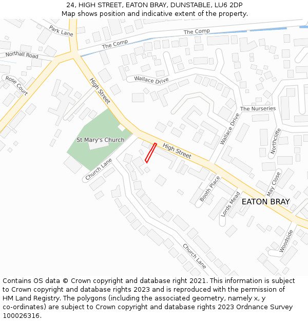 24, HIGH STREET, EATON BRAY, DUNSTABLE, LU6 2DP: Location map and indicative extent of plot