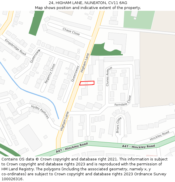 24, HIGHAM LANE, NUNEATON, CV11 6AG: Location map and indicative extent of plot