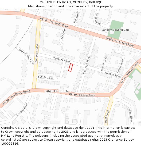 24, HIGHBURY ROAD, OLDBURY, B68 8QF: Location map and indicative extent of plot